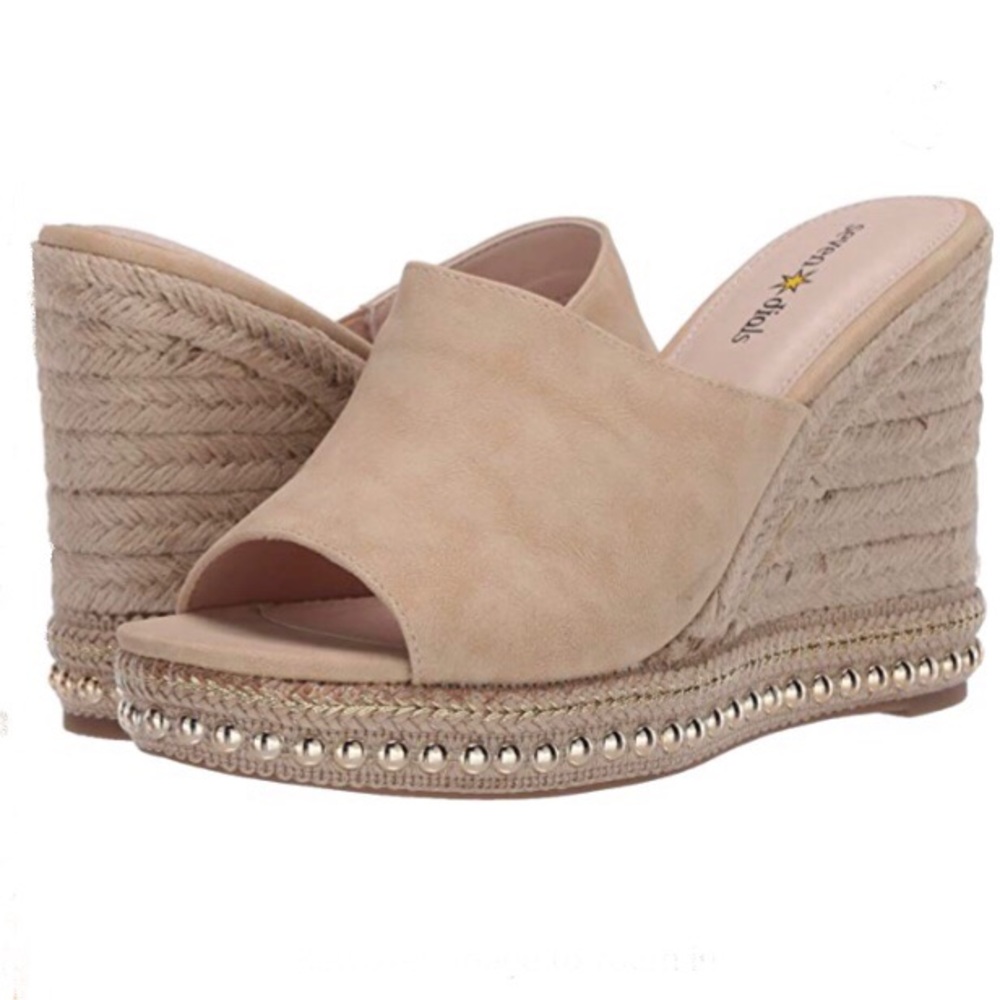 SEVEN DIALS SHANIA NATURAL/NUBUCK ESPADRILLE WEDGE SANDLE/SLIDE SZ 7.5 NWT